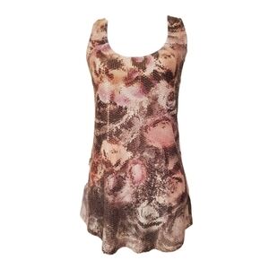 Xhilaration Sleeveless Gray Pink Floral Graphic Sequin Racerback Tank Top Size L